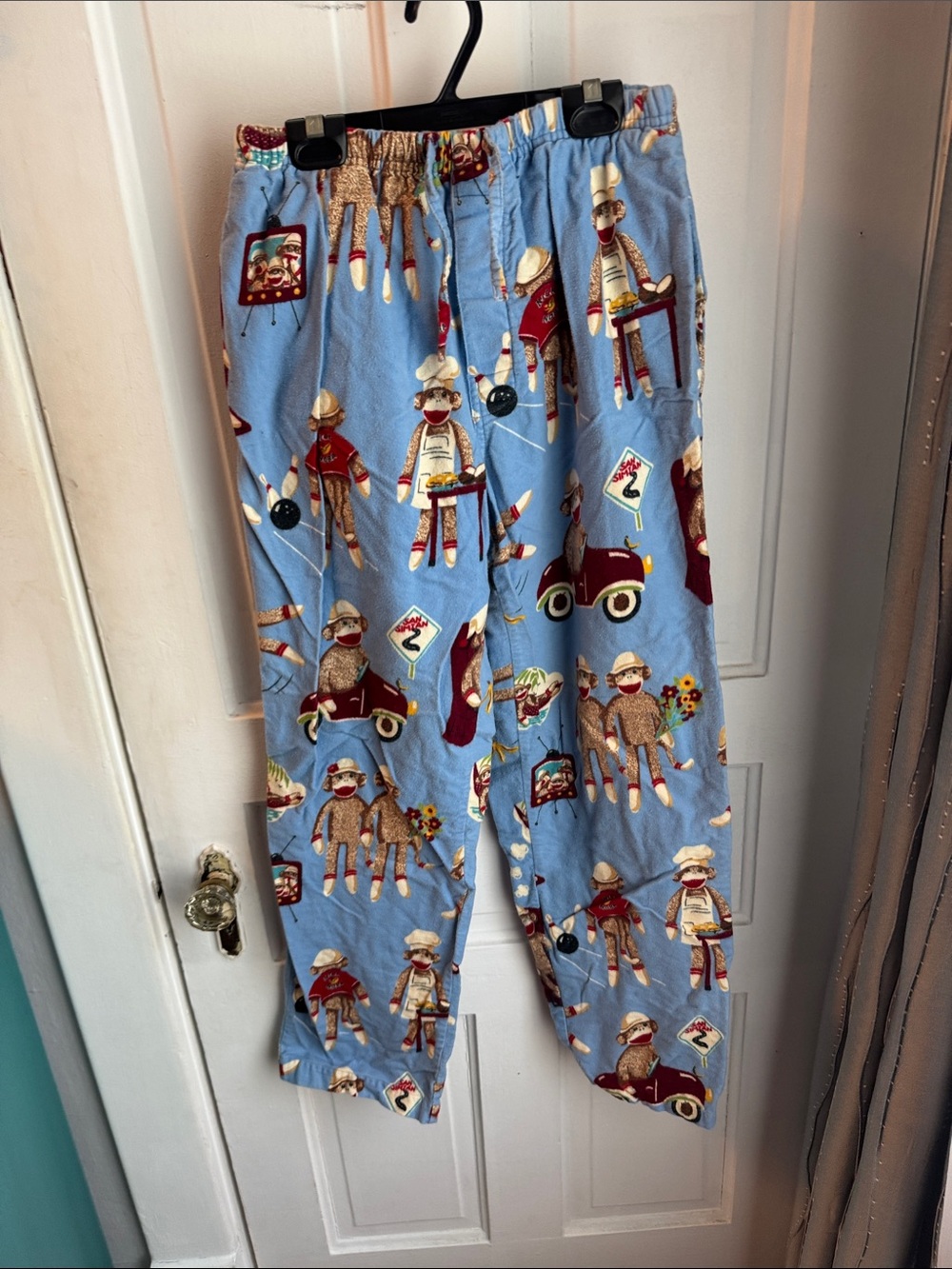 Nick & Nora Light Blue Sock Monkey Novelty Lounge Pants